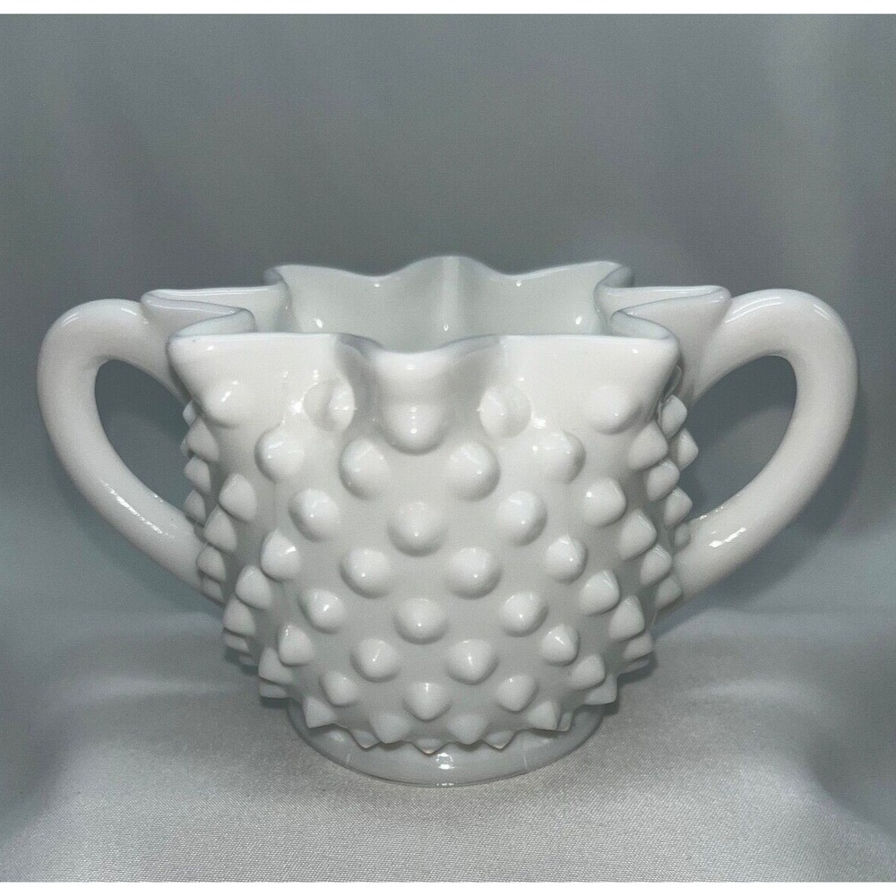 Fenton Hobnail White Milk Glass Star Shaped Sugar‎ Bowl 3" Vintage